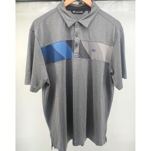 Travis Mathew Mens Were There Golf Polo Shirt Size L Gray Stripe Short Sleeve